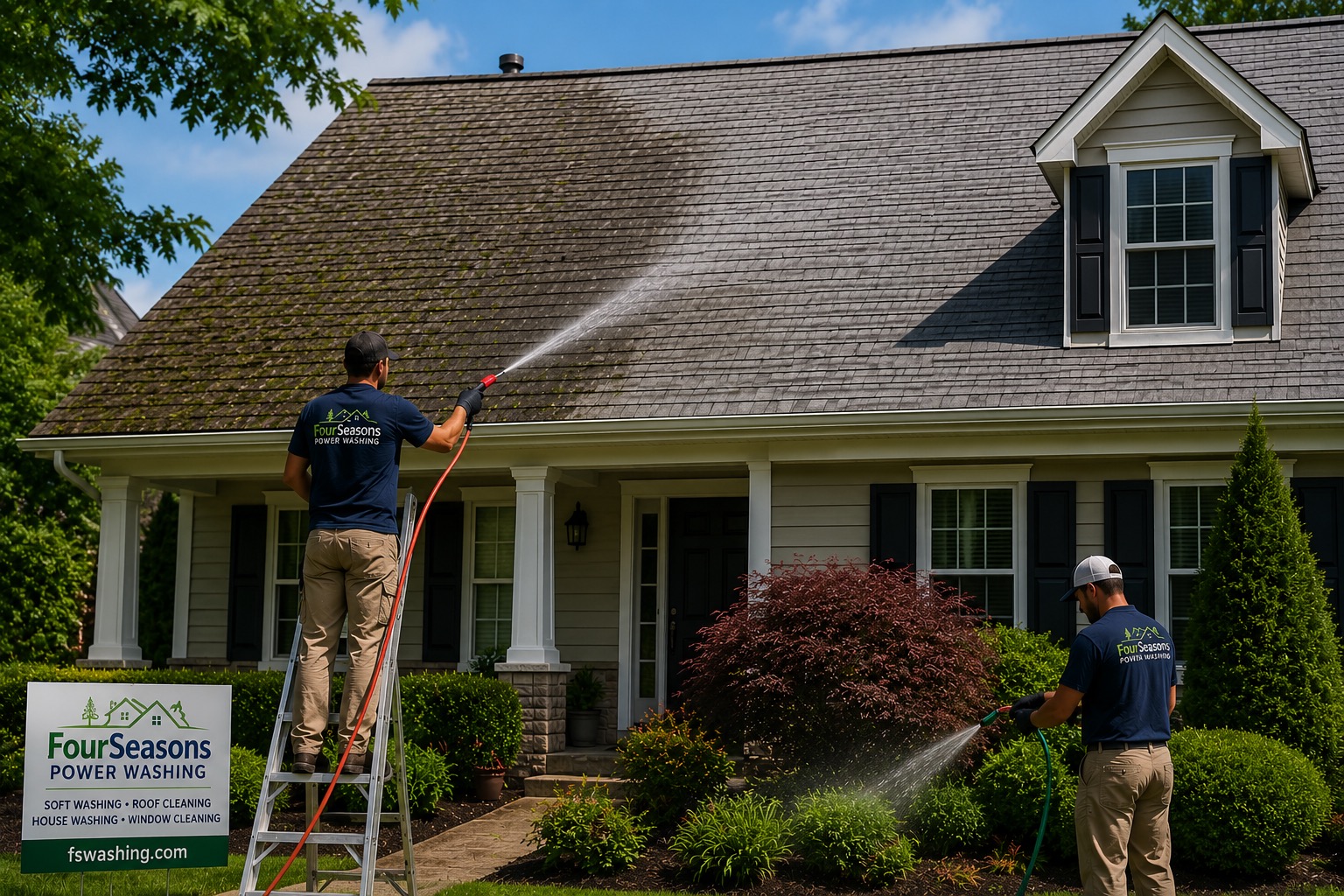 Professional roof soft washing in Jackson NJ by Four Seasons Services